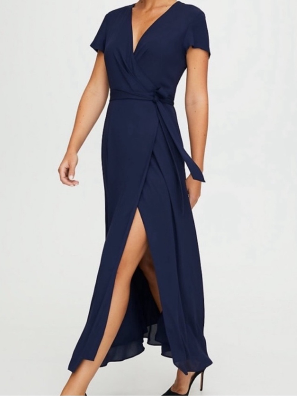 Babaton Navy Blue Maxi Wrap Dress